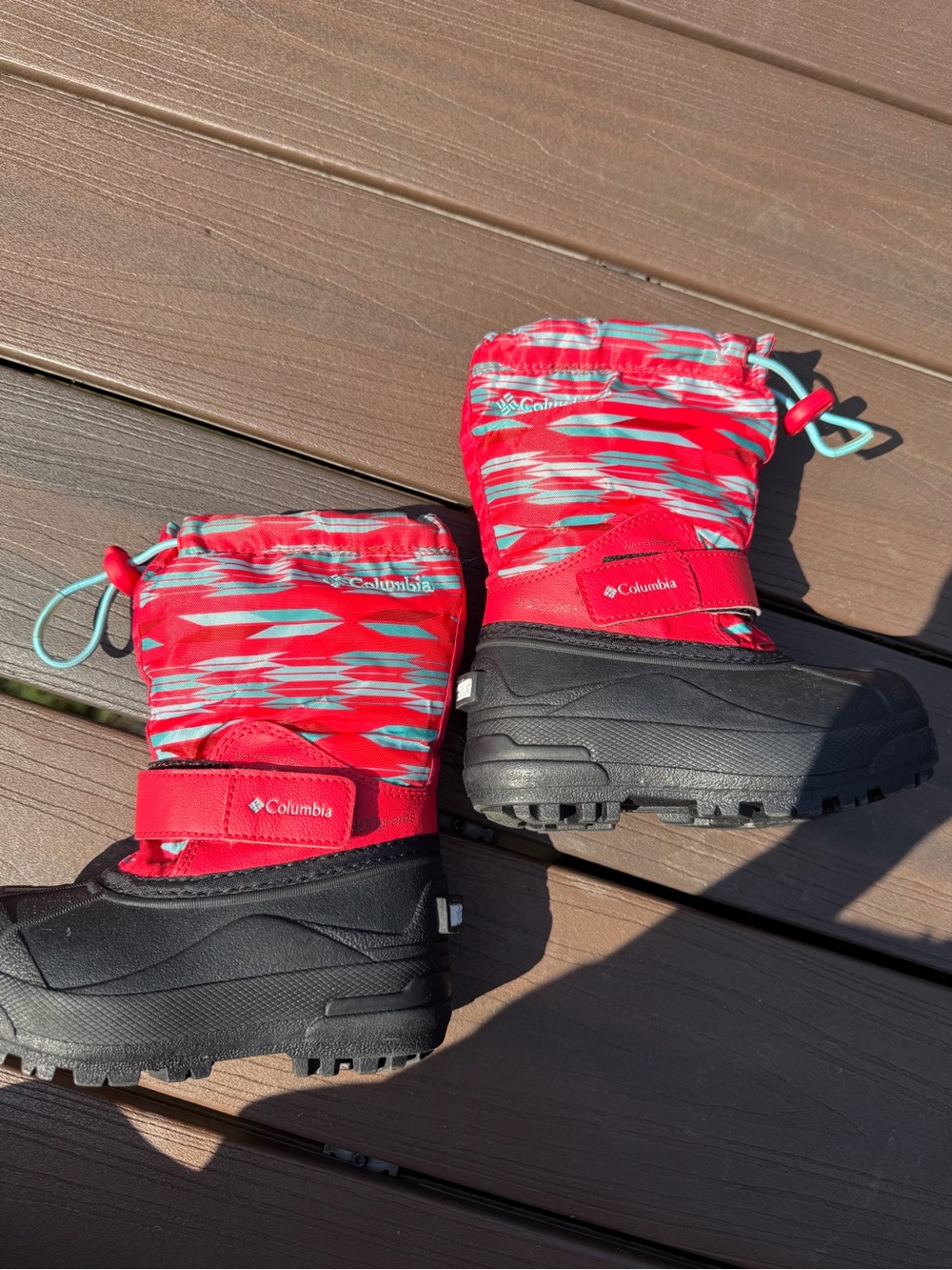 Columbia Kids Red and Aqua Patterned Winter Boots